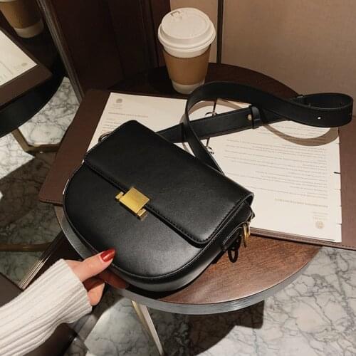 Chic Design Small Saddle Crossbody Bags For Women Fashion Wide Strap Shoulder Bags High Quality PU Leather Half Moon Bags 2021