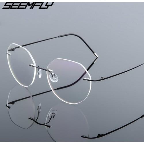 Seemfly Retro Round Titanium Alloy Folding Rimless Metal Glasses Men Women Ultralight Clear Lenses Eyeglasses Plain Mirror 2020
