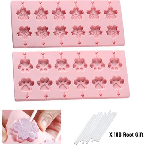 12pcs/set Silicone Lollipop Mold Chocolate Candys Bar Lollipop Mould Confectionery Equipment Pastry And Bakery Mold For Baking