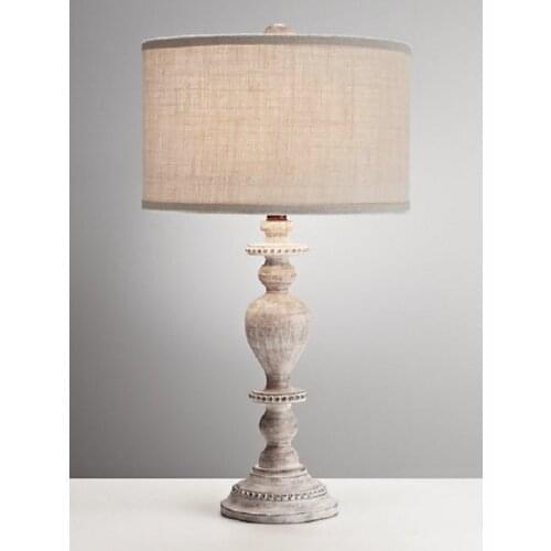 French Country Garden antique solid wood carving antique wooden table lamp Bedroom