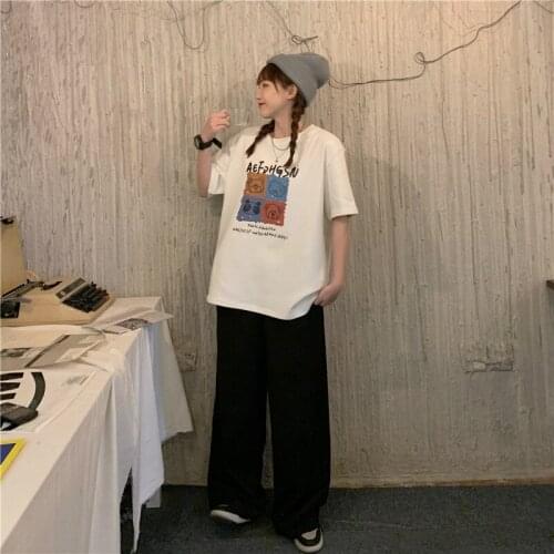 Top New Female Korean Version Loose and Thin Cartoon Print Short-sleeved Bottoming Shirt T-shirt