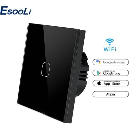 Esooli ewelink WIFI Smart Touch Switch APP Wireless Remote Light Wall Switch Crystal Glass Panel Works With Alexa / Google Home