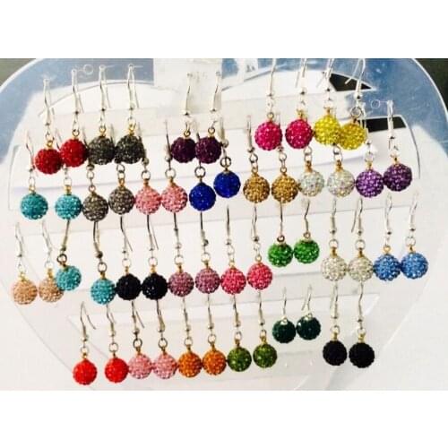 Yrt34ale 10mm mix whtie red black 15 random color Crystal Beads Silver Plated Drop Earrings Jewelry