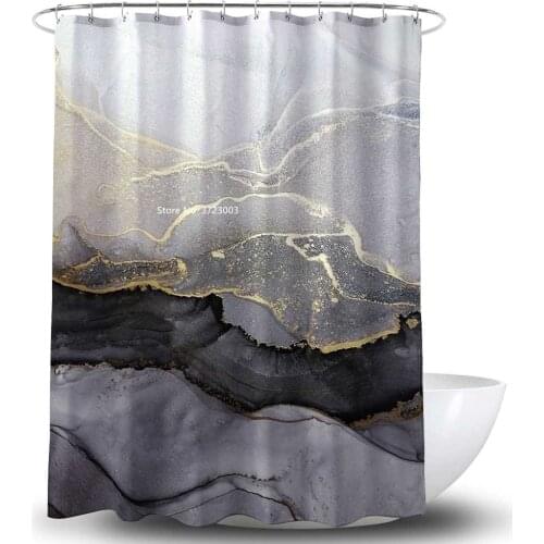 Modern Geometric Marble Print Waterproof Shower Curtain Bathroom Quality Mildewproof with Hook Shower Curtain