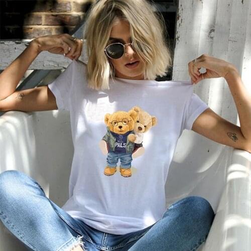Women Little Bear Kawaii Fashion T Shirt Girl Harajuku Korean Style Graphic Short Sleeve Top Valentines Day Female Tee T-shirt