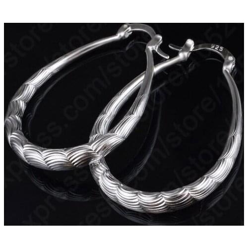 New Fashion 925 Sterling Silver Hollow Water Wave Loop Hoop Earrings For Woman Nice Gift Fine Jewelry One Pair