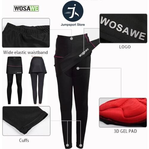 WOSAWE Womens Cycling Pants Fake Two Pieces Skirt Long Pants Quick Dry Cooling Roading Cycling Pants Women Mountain Bike Pants