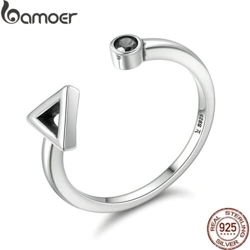BAMOER Hot Sale 925 Sterling Silver Geometric Round & Triangle Open Finger Rings for Women Sterling Silver Jewelry Gift SCR144