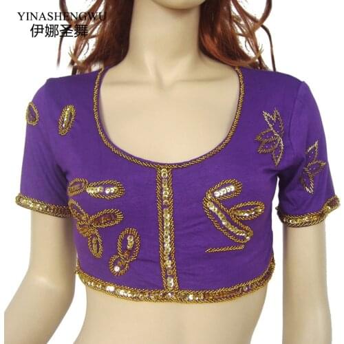 2018 New Womens Belly Dance Costume Thirteen Leaf Beaded Top Belly Dance Practice Clothes Top