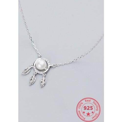 Korean Style S925 Sterling Silver Womens Necklace Fresh Small Leaf Temperament White Shell Beads Neck Chain Exquisite Jewelry
