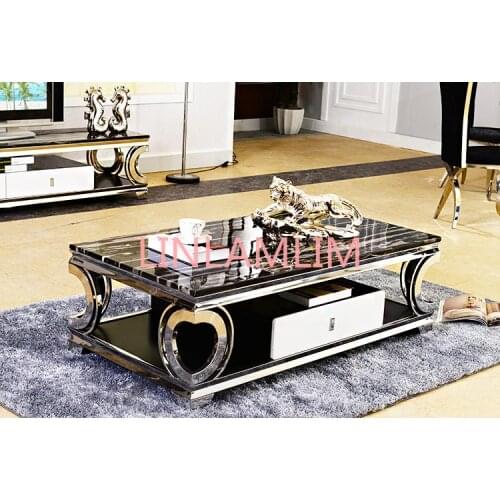 Natural marble Stainless steel Coffee Table Living Room Home Furniture minimalist modern rectangle mesas de centro table basse