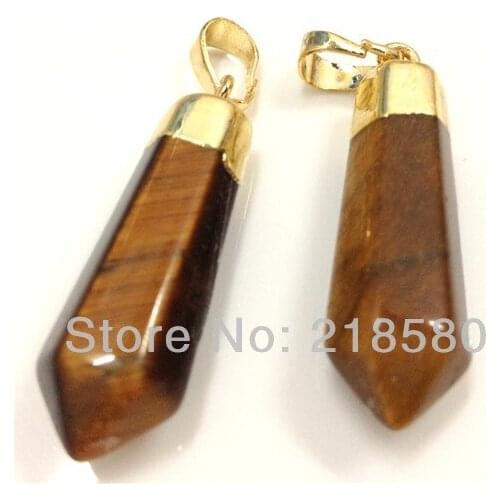 H-PP14 10pcs Hearing Stone Tiger Eye Point Pendant Gold Or Silver Cap
