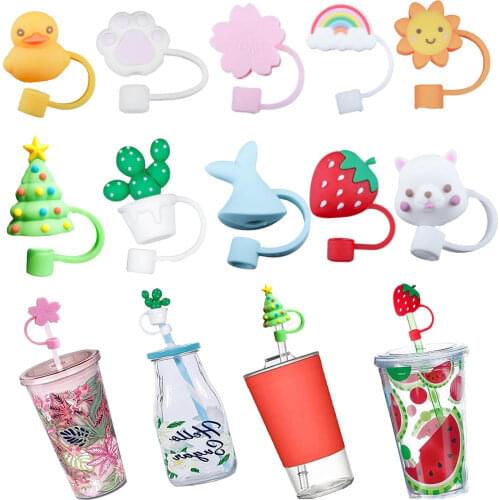 10pcs Silicone Drinks Straw Protection Cover Reusable Beverage Straw Dust-proof Plug Portable Leakproof Sealed Cover Lovely