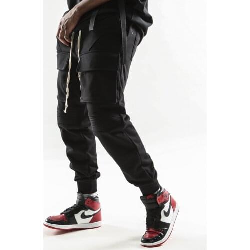 2020 Harajuku New Casual Pants Men Cotton Cargo Pants Fashion Male Side Multi Pockets Streetwear Drawstring Elastic Trousers