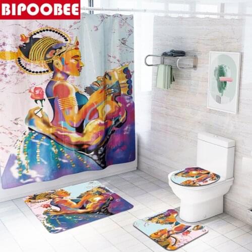 African Men Women Waterproof Shower Curtain Bathroom Non-Slip Rug Toilet Seat Cover Bath Mats Set Home Decor