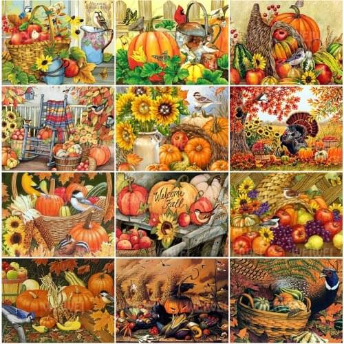 Pumpkin 5D Diamond Painting Thanksgiving Full Drill Square Diamond Embroidery Cartoon Pictures Rhinestones Needlework Wall Decor