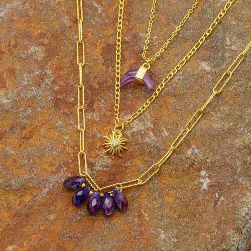 Amethyst Stone Necklace Bohemia Pendant Necklace For Women Chain Necklace Jewelry