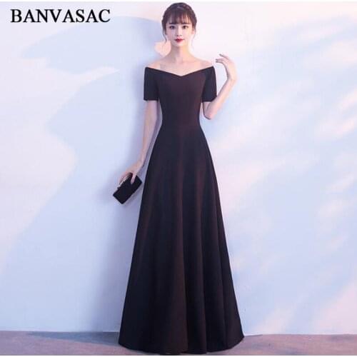 BANVASAC 2018 V Neck Short Sleeve A Line Long Evening Dresses Elegant Draped Satin Backless Party Prom Gowns