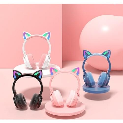 Bluetooth 5.0 Headphone Wired Wireless Earphone Cat Ear Headsets 3.5mm Jack RGB With Mic Headphone For Tablet PC Laptop Computer