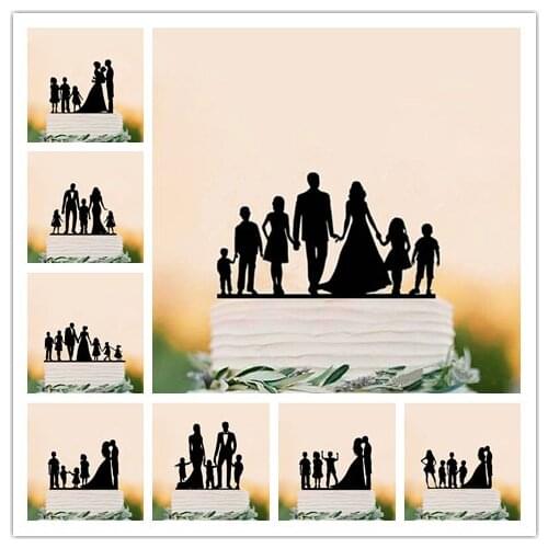 Big family wedding cake topper bride and groom with three foure five kids birthday cake topper wedding anniversary gifts favors