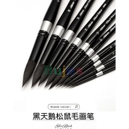 Black Velvet Round Watercolor Paint Brushes Squirrel Hair Professional Artist Painting Mop, Watercolor Brush Set