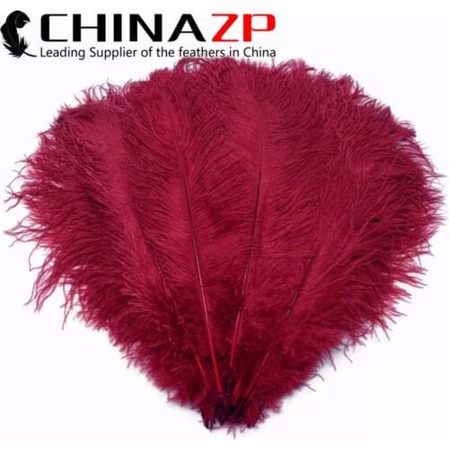 CHINAZP Factory Large Size 55-60cm(22-24inch) Cheap Wholesale 50pcs/lot Top Quality Dyed Burgundy Bulk Ostrich Feathers
