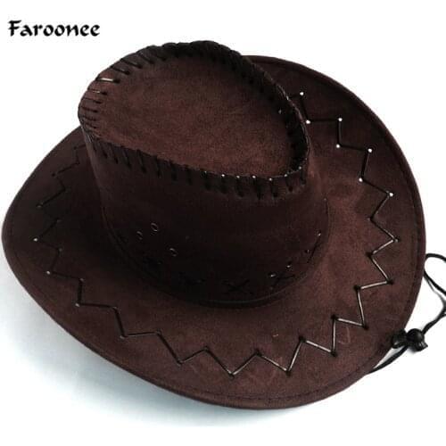 Naiveroo Men Women Western Cowboy Hats Handmade PU Leather Travel Suede Summer Sun Hats Fashion Wide Brim Jeans Caps