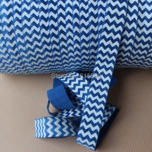 5/8" White Ink Chevron Fold Over Elastic Ribbon For Hair Bands 50Y/ Roll