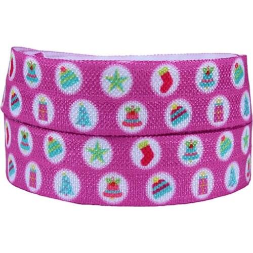 FLRA FOE Free shipping 15mm thermal printing fold over elastic ribbon for Christmas hairband