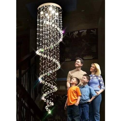 Spiral Staircase Crystal Raindrop Chandelier Large High Ceiling Lamps Interior Living Room Foyer Corridor Modern Chandelier LED