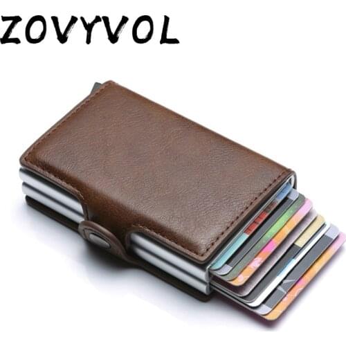 ZOVYVOL Leather Business Card Holder Wallet Unisex Metal Blocking RFID Wallet ID Card Case Aluminium Travel Purse Wallet Case