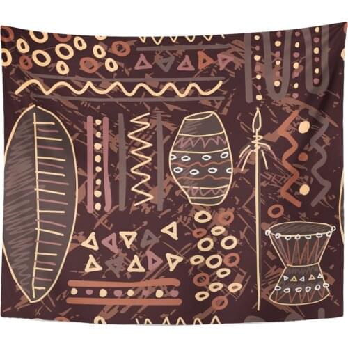 Red Tribal African Pattern Africa Drum Culture Primitive Tapestry Home Decor Wall Hanging for Living Room Bedroom Dorm 50x60 in