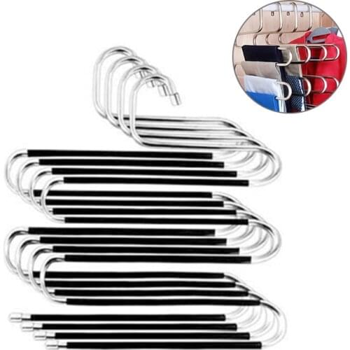 5 Layers Pants Storage Rack Cloth Holder Stainless Steel S Shape Multilayer Storage Cloth Hanger MultiFunctional Clothes Hangers