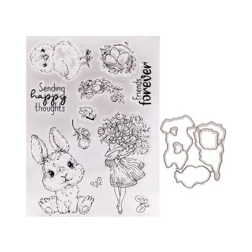 Easter Rabbit Stamp and Dies 2021 Chick Transparent Clear Silicone Stamp Cutting Die Set for DIY Scrapbooking Photo Decorative