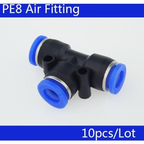 High quality PE8 10Pcs Pneumatic 8mm to 8mm T Shaped Quick Fitting Connector