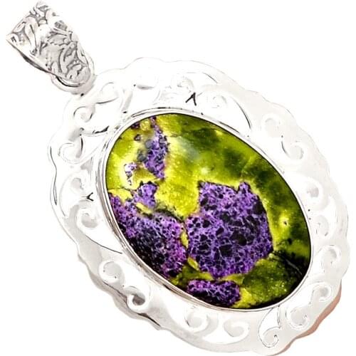 Genuine STICHTITE Pendant 925 Sterling Silver, 49.9 mm, AP6768