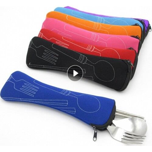 Dinnerware Portable Printed Stainless Steel Spoon Fork Steak Knife Set Travel Cutlery Tableware With Bag Fast Delivery Selling