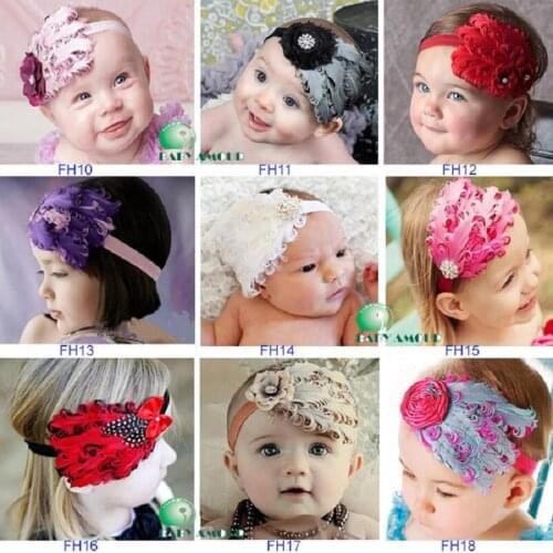 Hooyi Feather Baby Girls Hairbands Newborn Headwear Fashion Children Headbands Bandanas Elastic Hair Bands Hair Ribbons Tiaras