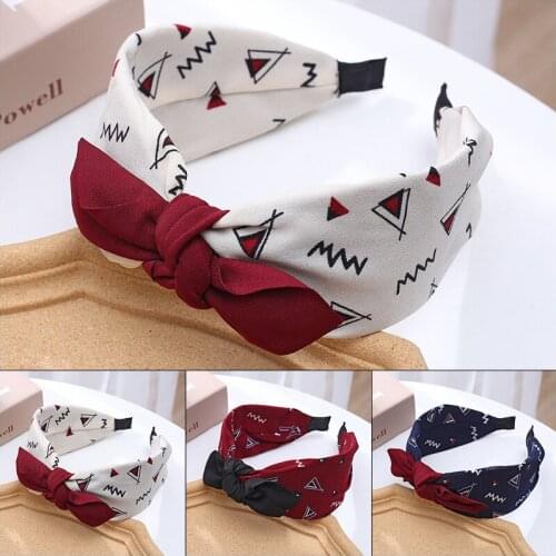 Trendy Personality Print Cross Wash Headband Color Matching Knotted Bow Tie Hair Band Wide Side Headwrap Headwear Accessories