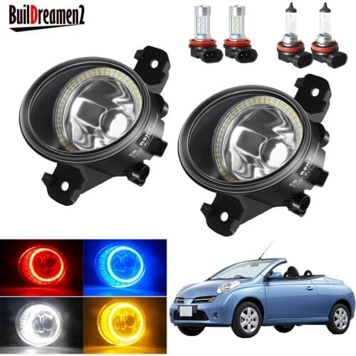 Angel Eye Fog Light Assembly For Nissan Micra March C+C (K12) Convertible 2005-2015 Car Front Bumper Fog Lamp Halo Ring DRL 12V