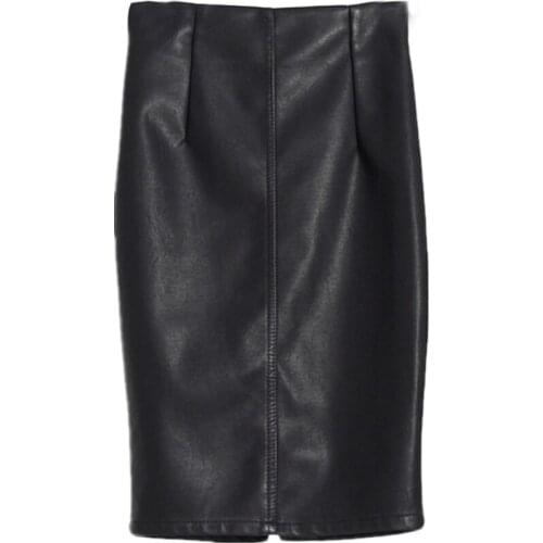Plus size 5XL!Autumn winter faux leather skirt women high waist package hip split knee length pu skirt