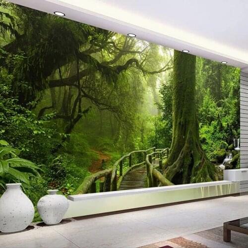 Custom Size 3D Self Adhesive Wallpaper Green Big Tree Nature Landscape Forest Mural Bedroom Living Room Sofa TV Background Art