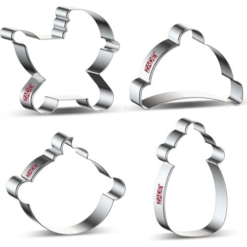 ZADE Baby Cookie Cutter Baby Hat,Feeding Bottlee,Baby Baby Carriage Biscuit / Fondant Cutter - Stainless Steel