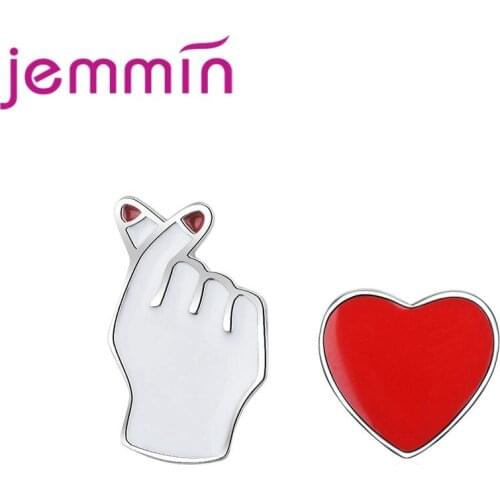 Most Popular Simple Temperament Heart Love Gesture 925 Sterling Silver Color Stud Earrings For Women Fashion Wedding Gift