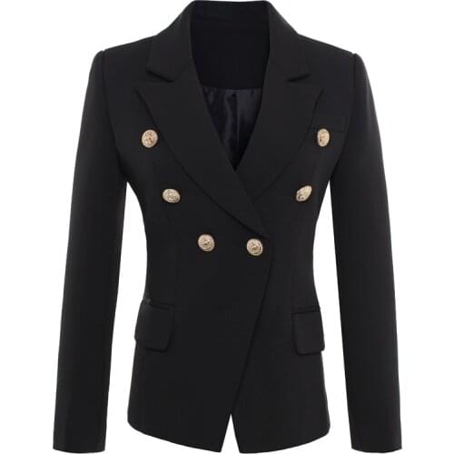 HIGH QUALITY New Fashion 2021 Runway Style Jacket Womens Gold Buttons Double Breasted Blazer Outerwear Plus size S-XXXL