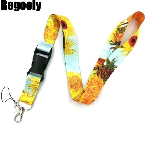 10pcs Van gogh Sunflowers oil painting Lanyard Badge ID Lanyards/ Mobile Phone Rope Key Lanyard Neck Straps Accessory decoration