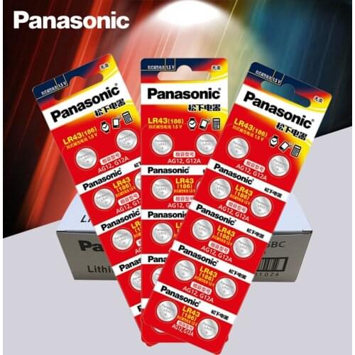 200pcs/lot Panasonic AG12 LR43 186 0%Hg for Watches Toys 1.5V Cell Alkaline batteries For calculator 0%Hg