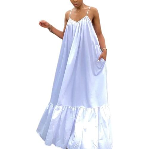 2021 Summer Beach Style Long Dresses For Womens Girls Fashion Sling Sleeveless Backless Spaghetti Straps Dress Beachwear