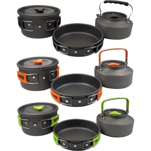 3pcs/set Outdoor Camping Hiking Cookware Utensils 2-3 People Portable Travel Picnic Teapot Pot Frying Pan Cooking Tableware