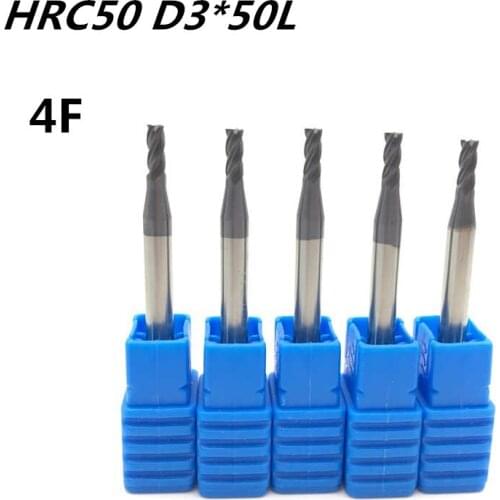 5Pcs 4F-D3*50L HRC50 material Carbide Square Flatted End Mill 4 flute mill diameter 3mm Highspeed milling machine Milling Cutter